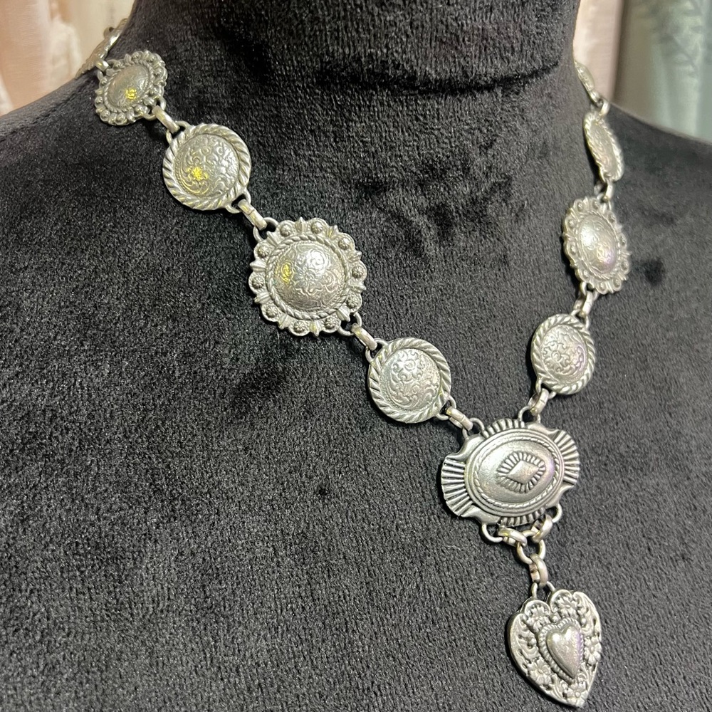 Bohemian Cowgirl Love Concho Silver Heart Pendant Necklace - Picture 3 of 15